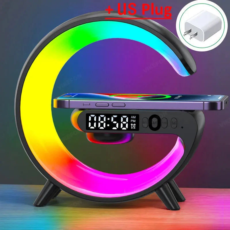 Multifunction Wireless Charger Stand Pad RGB Light with Alarm Clock