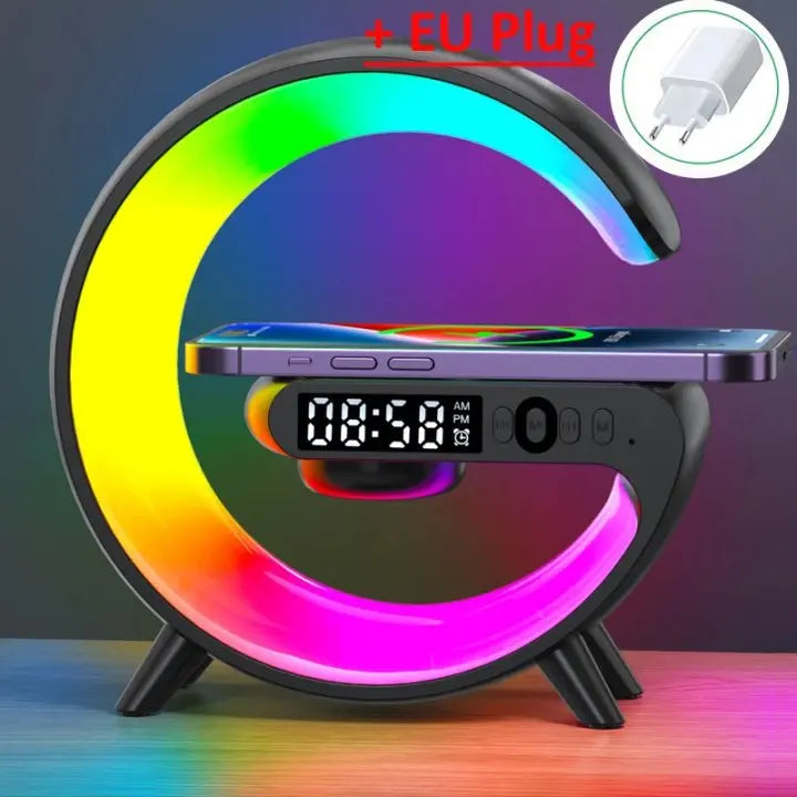Multifunction Wireless Charger Stand Pad RGB Light with Alarm Clock