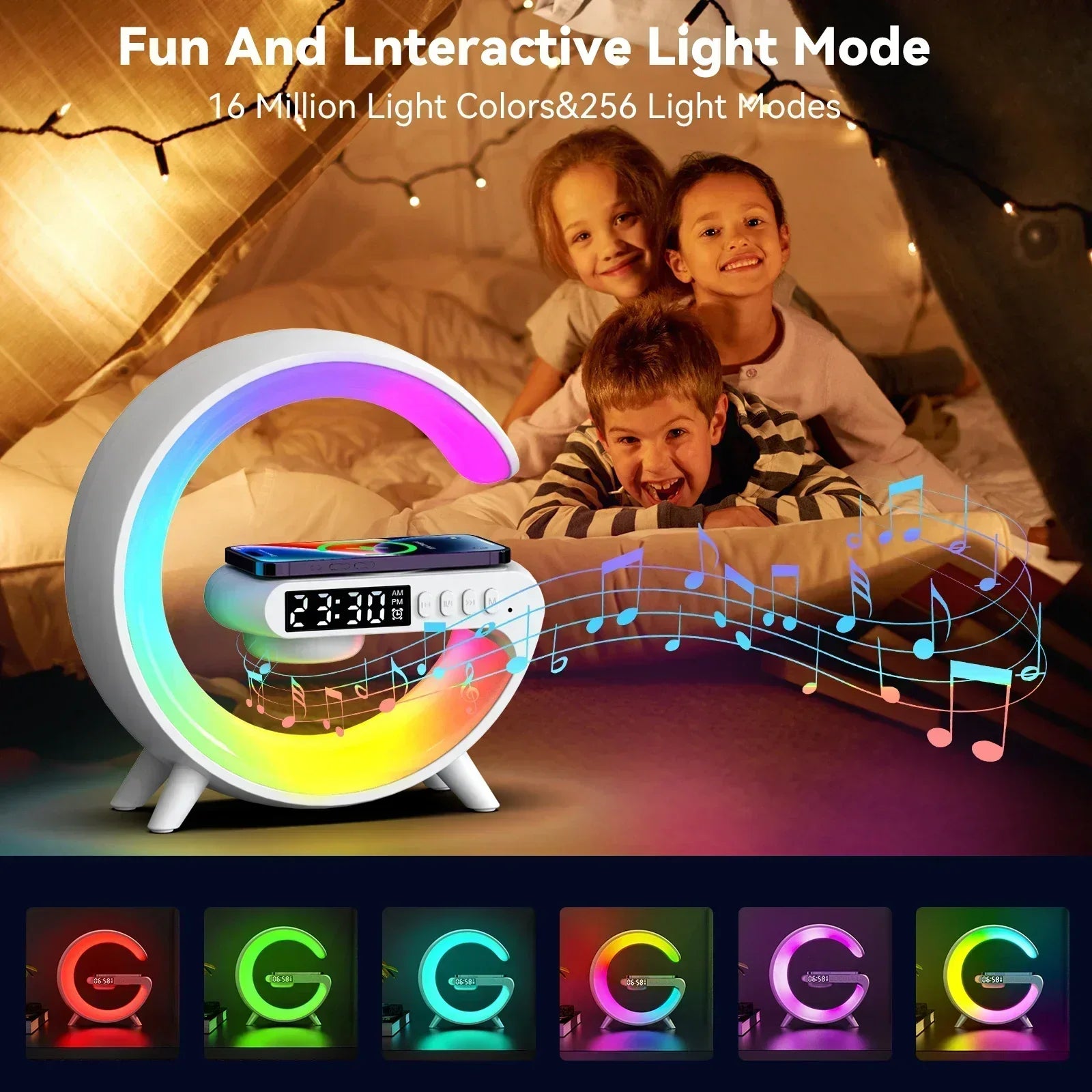 Multifunction Wireless Charger Stand Pad RGB Light with Alarm Clock