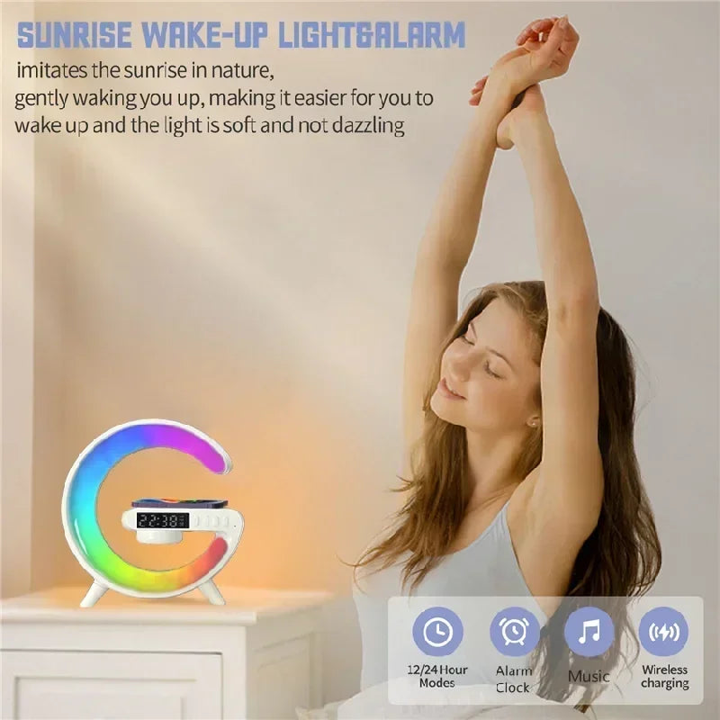 Multifunction Wireless Charger Stand Pad RGB Light with Alarm Clock