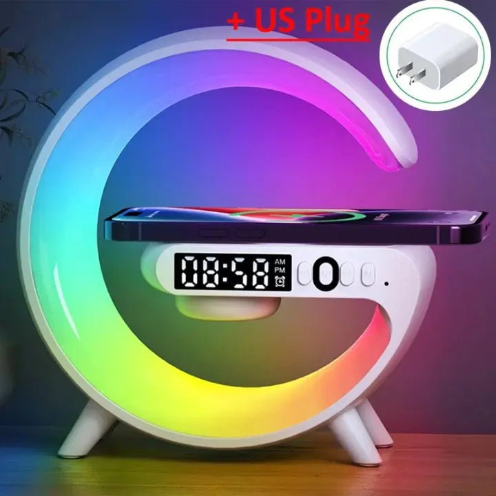 Multifunction Wireless Charger Stand Pad RGB Light with Alarm Clock