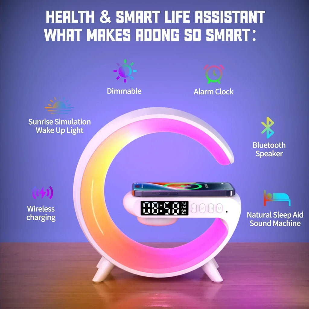 Multifunction Wireless Charger Stand Pad RGB Light with Alarm Clock